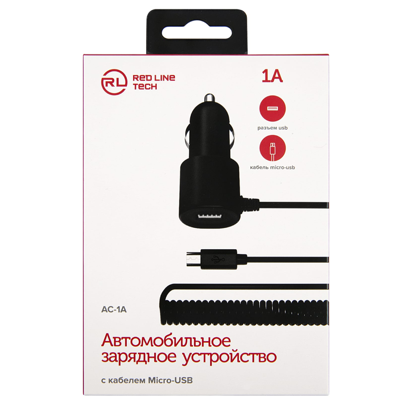 Автомобильное зарядное устройство Red Line Tech 1 USB AC-1A 1A microUSB черный