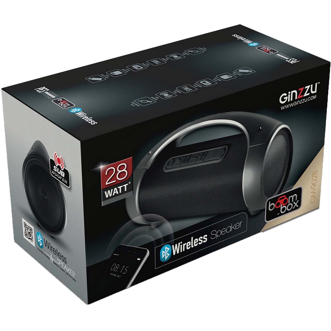 Беспроводная акустика Ginzzu 28W/3Ah/TWS/USB/TF/AUX/FM (GM-902B)