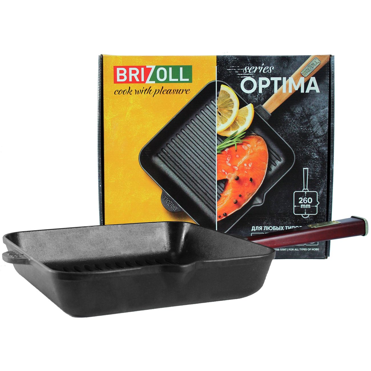 Сковорода гриль BRIZOLL 260х260х50 ОПТИМА(О262650Г-Р2)