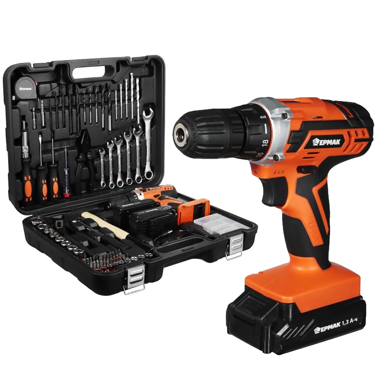 Набор ЕРМАК "Профи": Шуруповерт 12В с набором инструмента, 77 предметов (691-026) фото