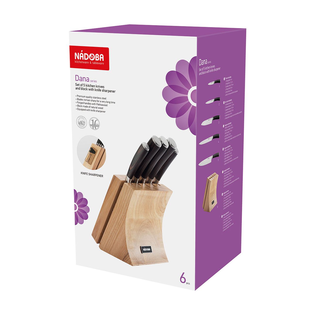 Набор кухонных ножей с подставкой и ножеточкой Nadoba DANA