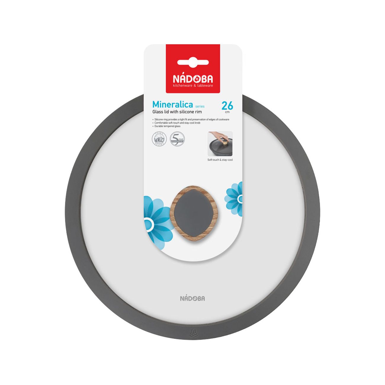 Крышка стеклянная Nadoba Mineralica 26см, стекло, силиконовый обод(751212)