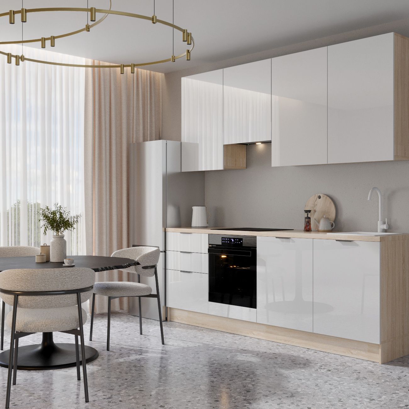 Кухня модульная GoodLine 2400R с правой столешницей 240 см, сонома/белый лак фото