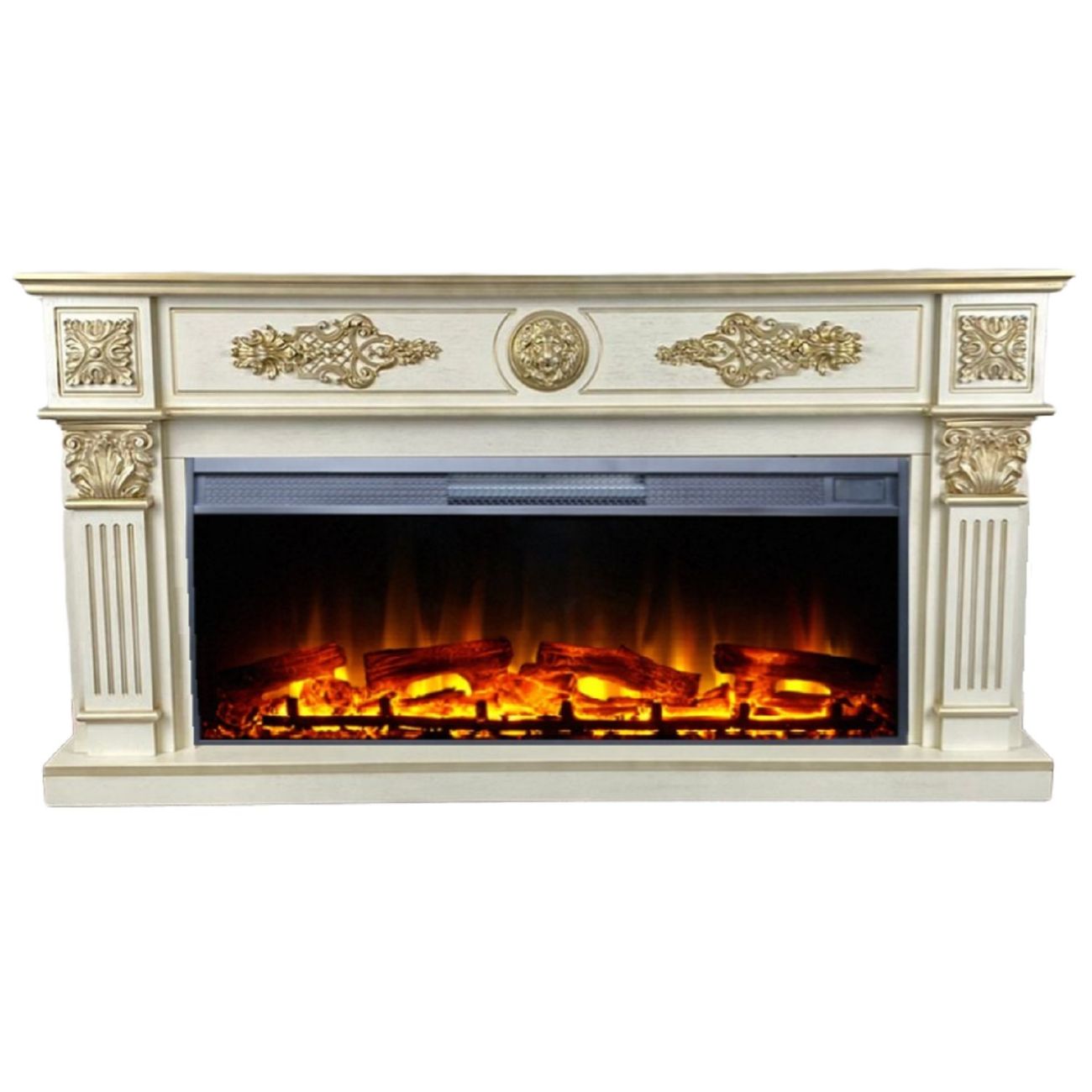 Камин электрический Inter Flame Леонардо Бежевый с золотой патиной с очагом Foton 42