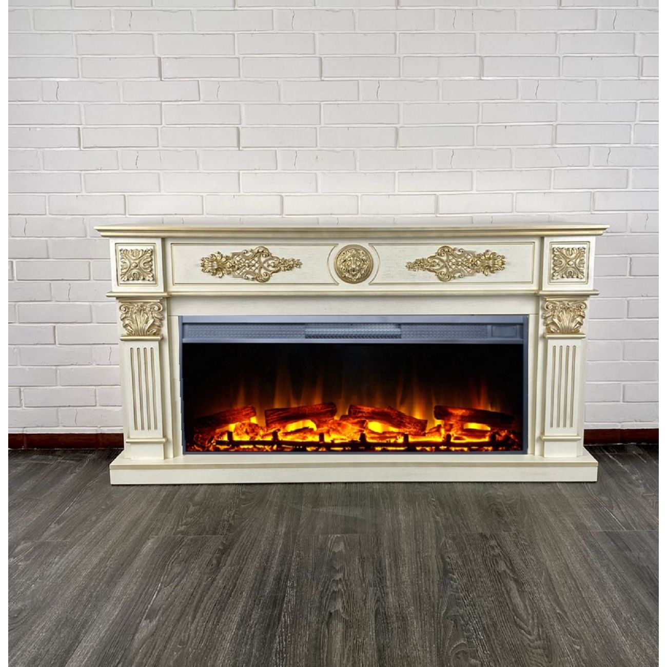 Камин электрический Inter Flame Леонардо Бежевый с золотой патиной с очагом Foton 42