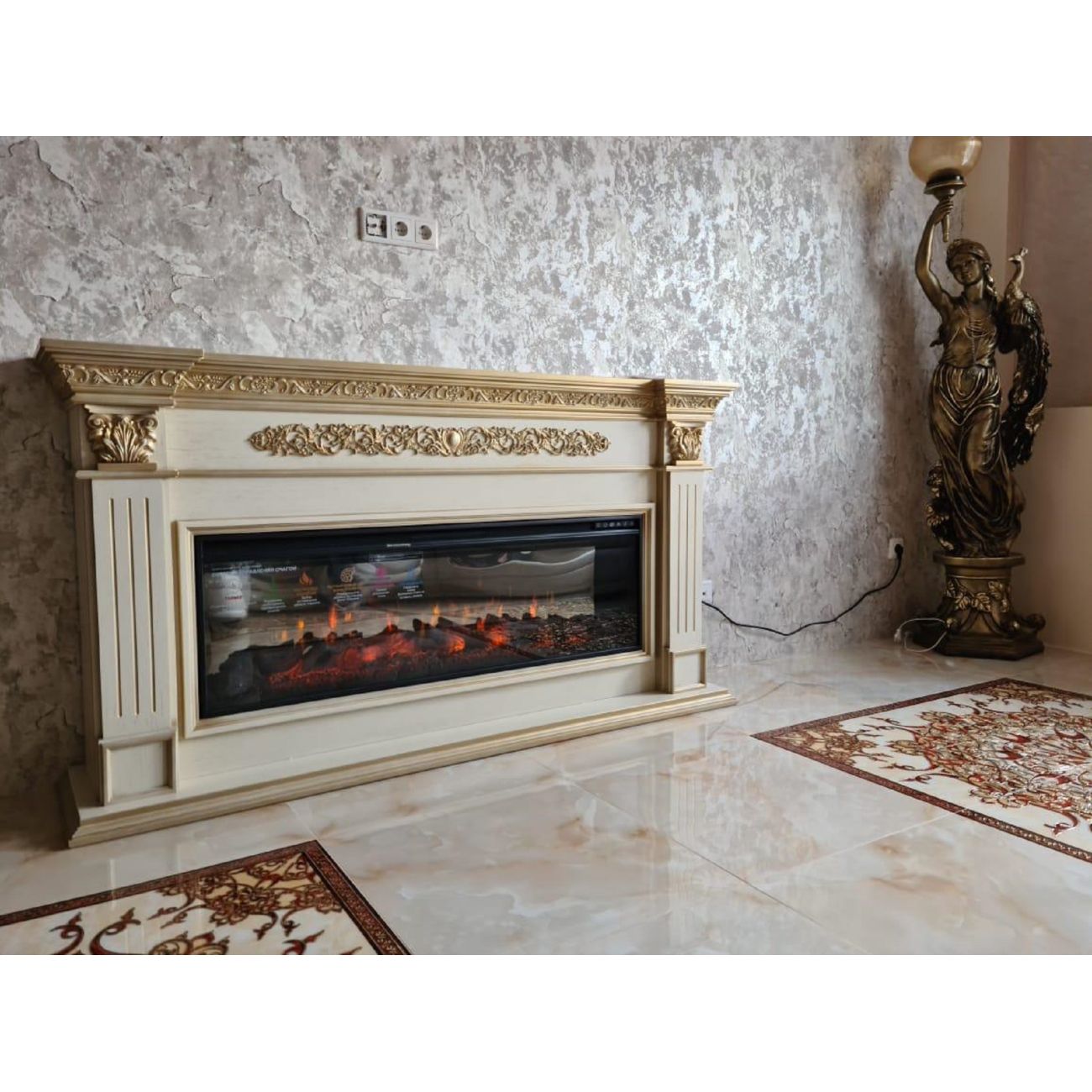 Камин электрический Inter Flame Елизавета Бежевый с золотой патиной с очагом Freespace 40