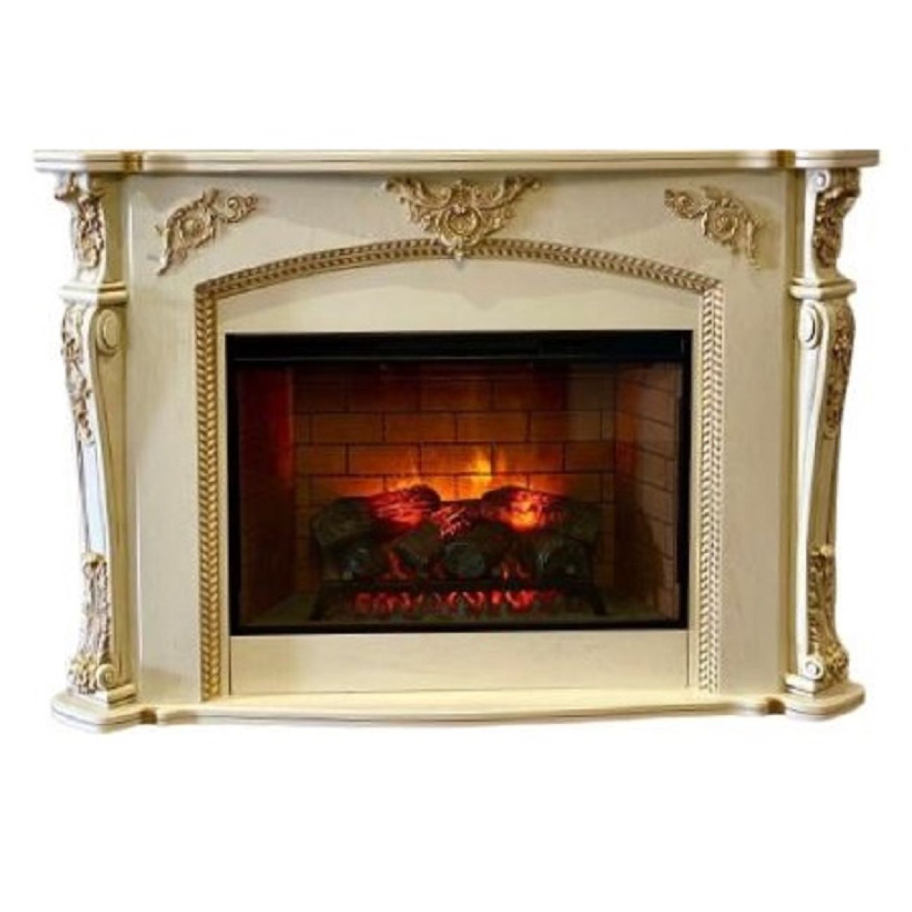 Камин электрический Inter Flame Глория Бежевый с золотой патиной с очагом Foton 33