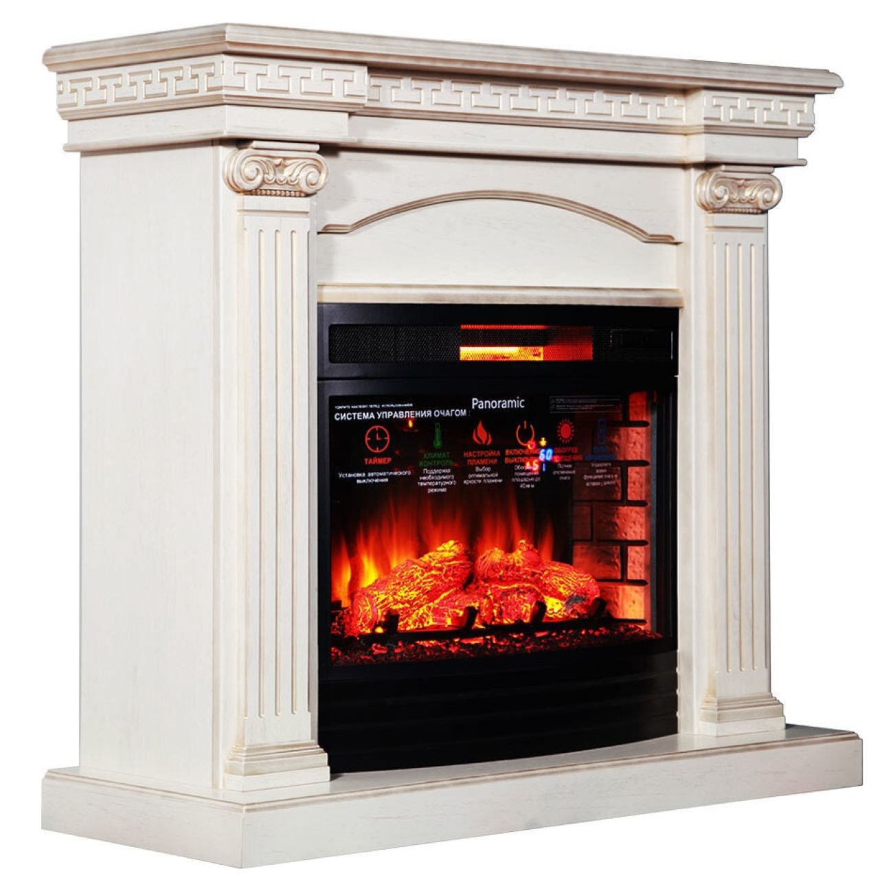Камин электрический Inter Flame Афина Бежевый с золотой патиной с очагом Panoramic 25 LED FX QZ