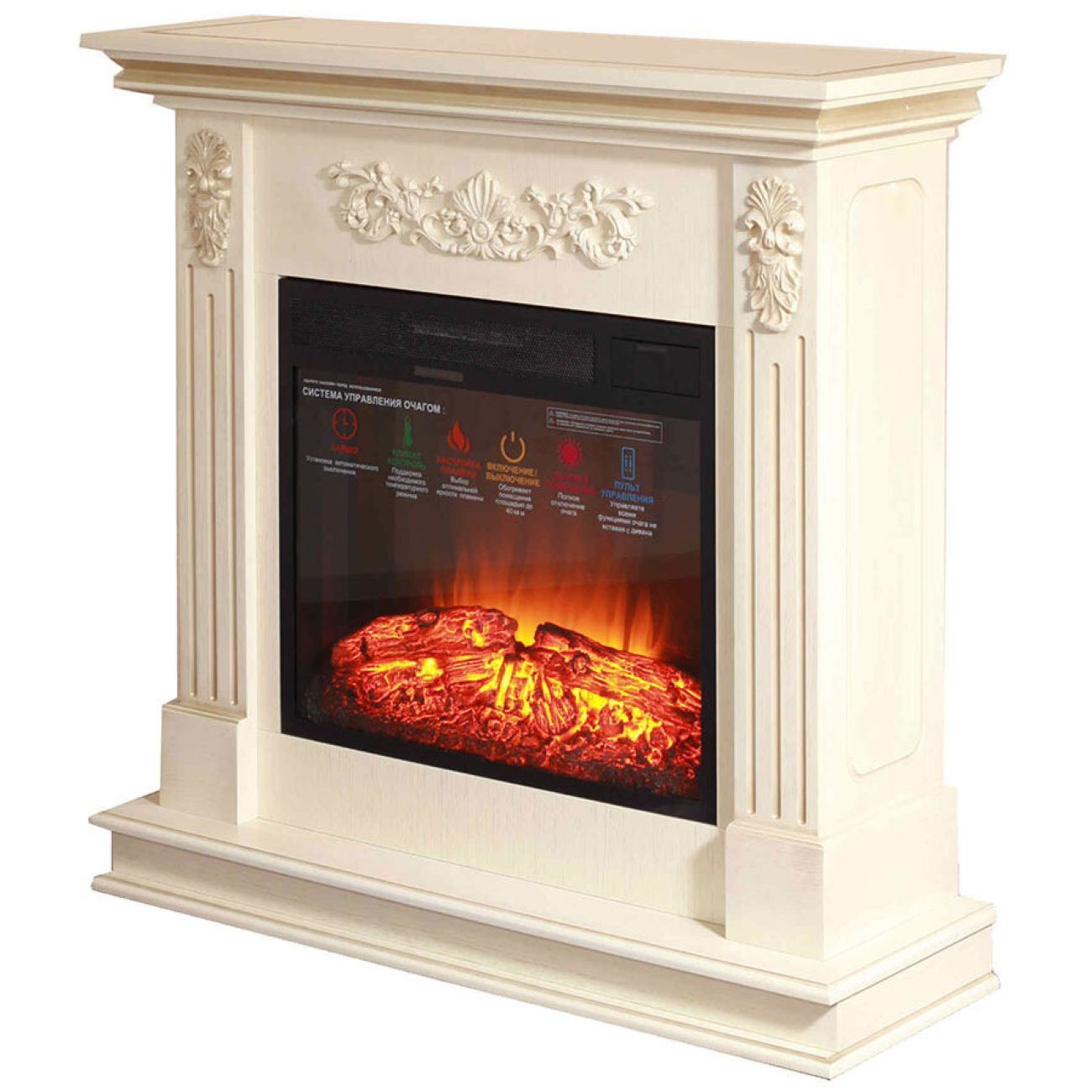 Камин электрический Inter Flame Берта Люкс Бежевый с золотой патиной с очагом Foton 23
