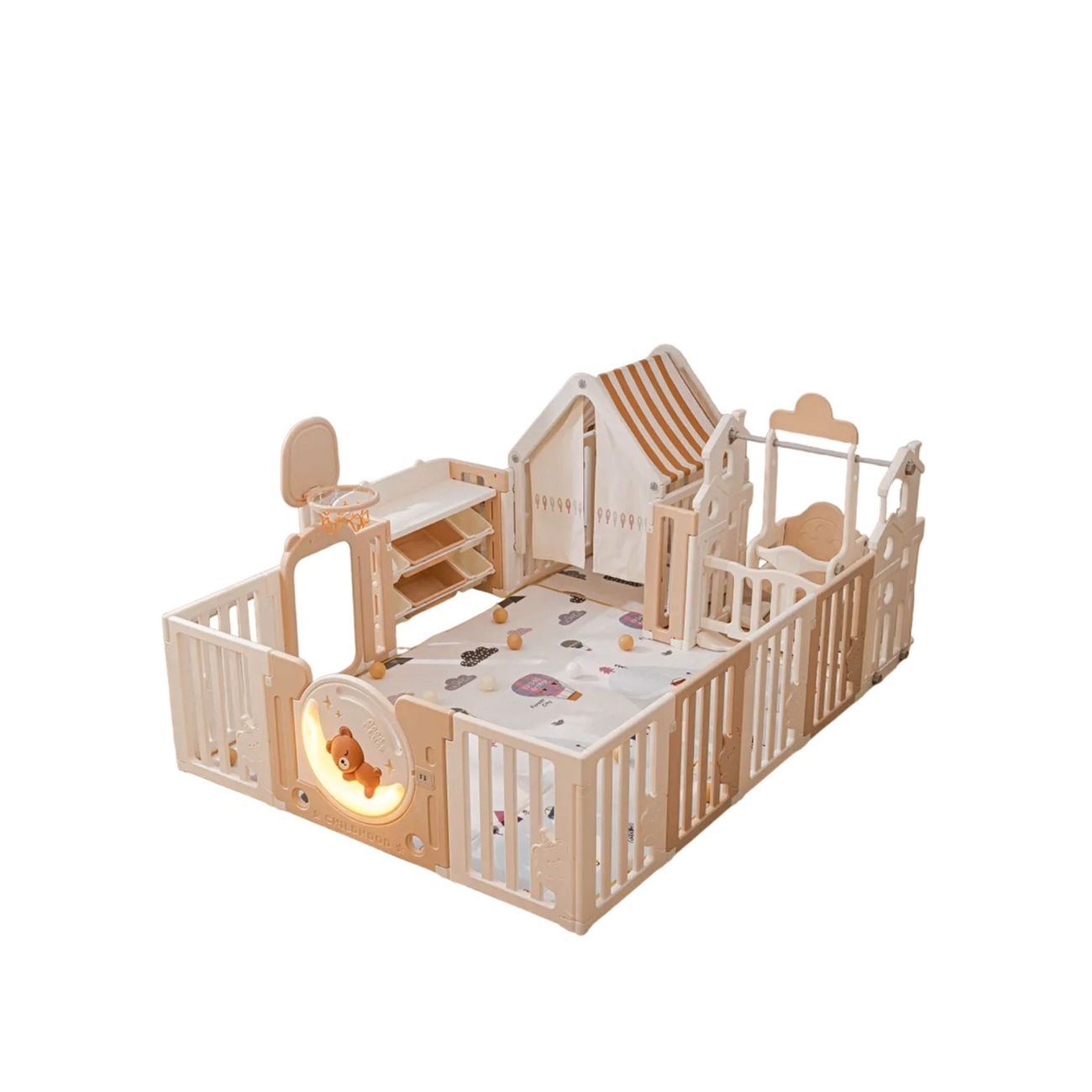 Манеж UNIX Kids DeLuxe House&Storage Camel