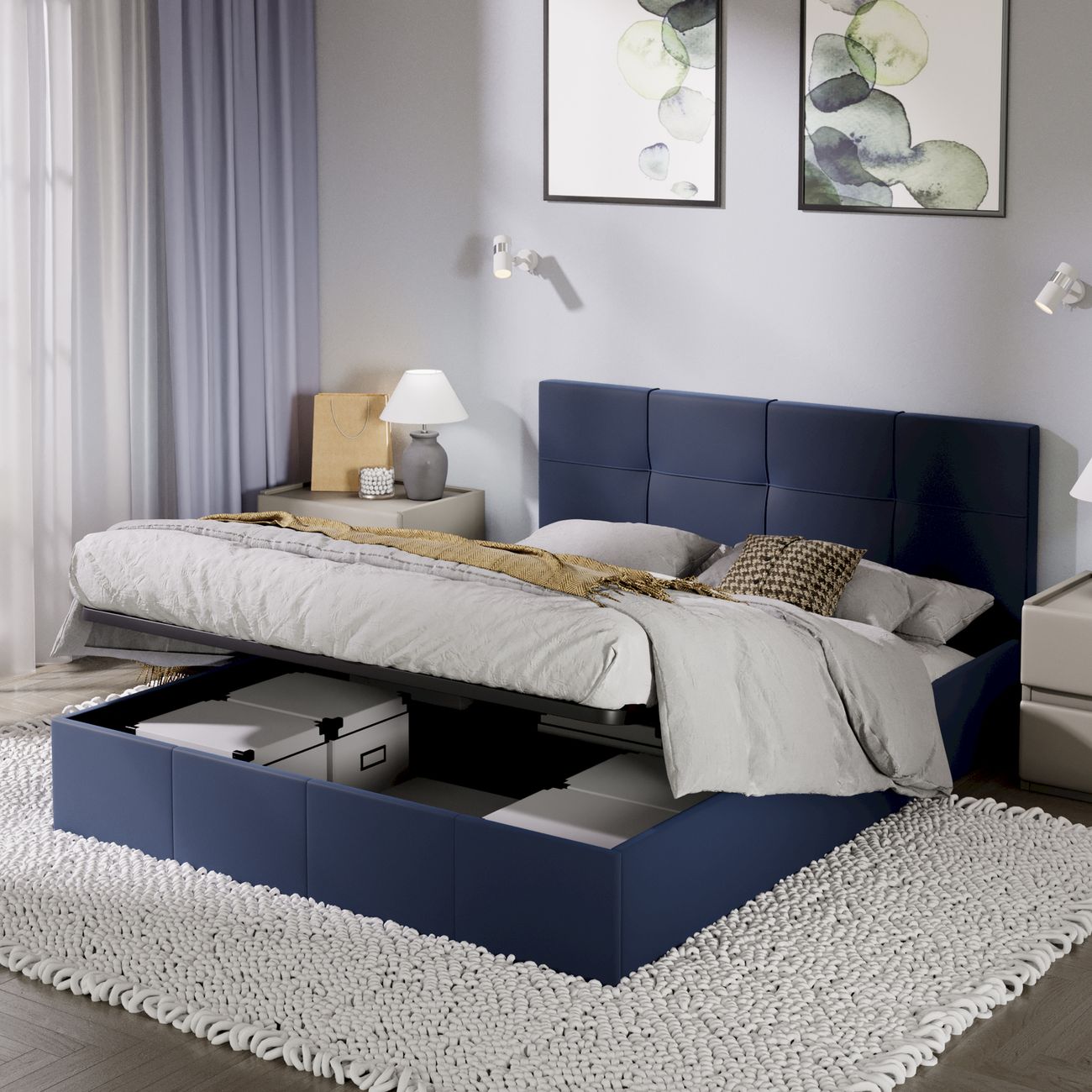 Кровать с подъемным механизмом Трия Лора (1600) Велюр Confetti Blue