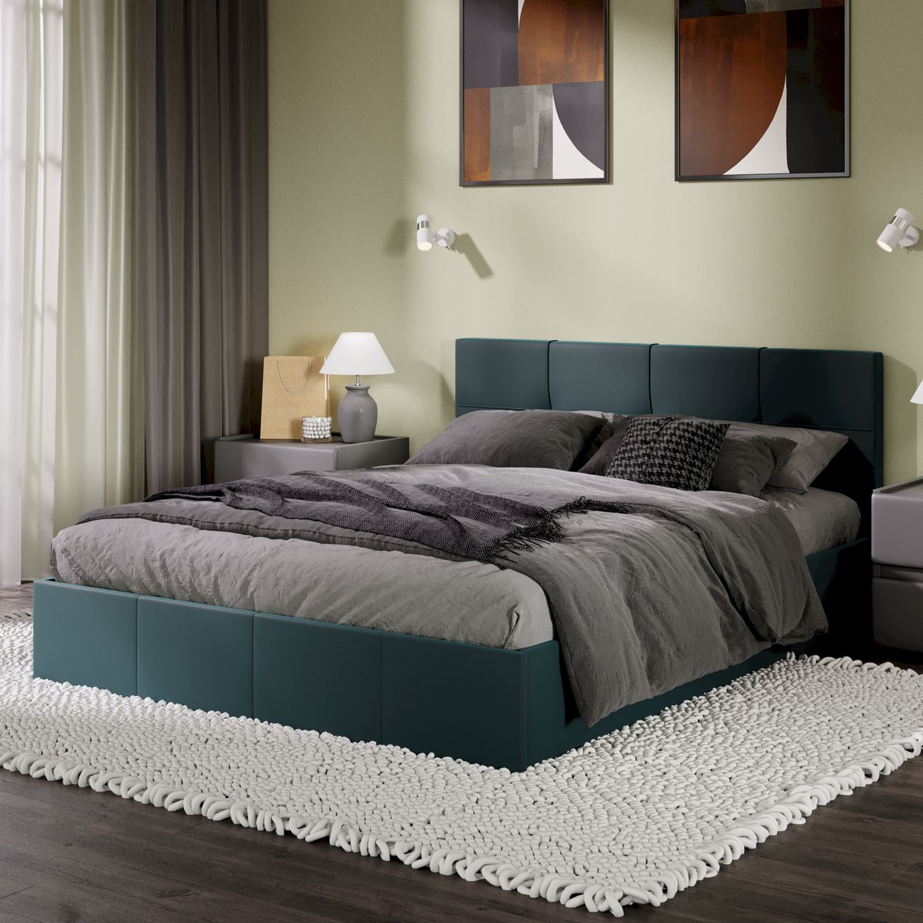 Кровать с подъемным механизмом Трия Лора (1600) Велюр Confetti Izumrud
