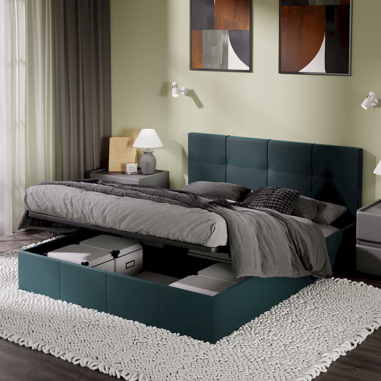 Кровать с подъемным механизмом Трия Лора (1600) Велюр Confetti Izumrud