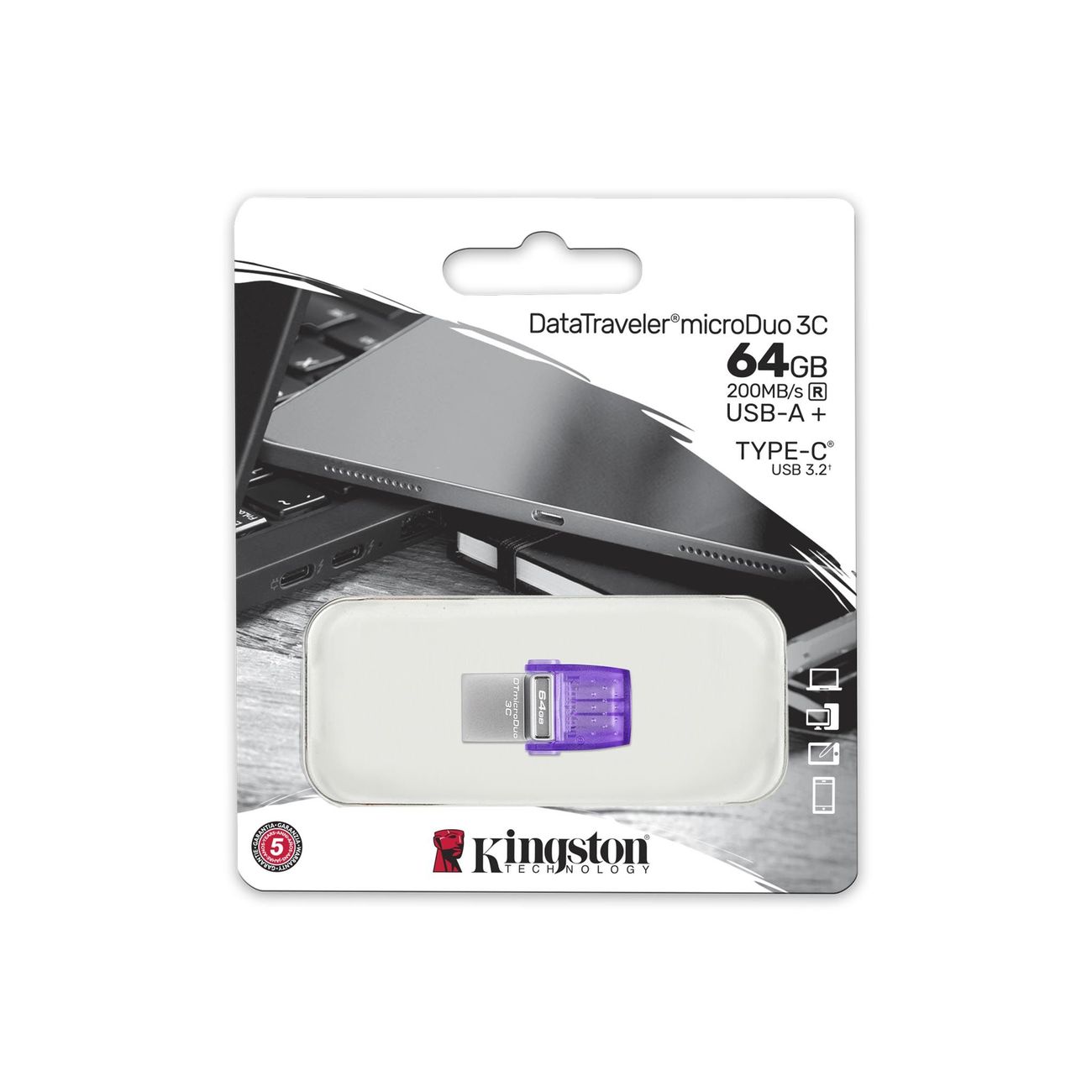 Флэш диск USB Kingston DataTraveler microDuo 3C G3 64GB (DTDUO3CG3/64GB)