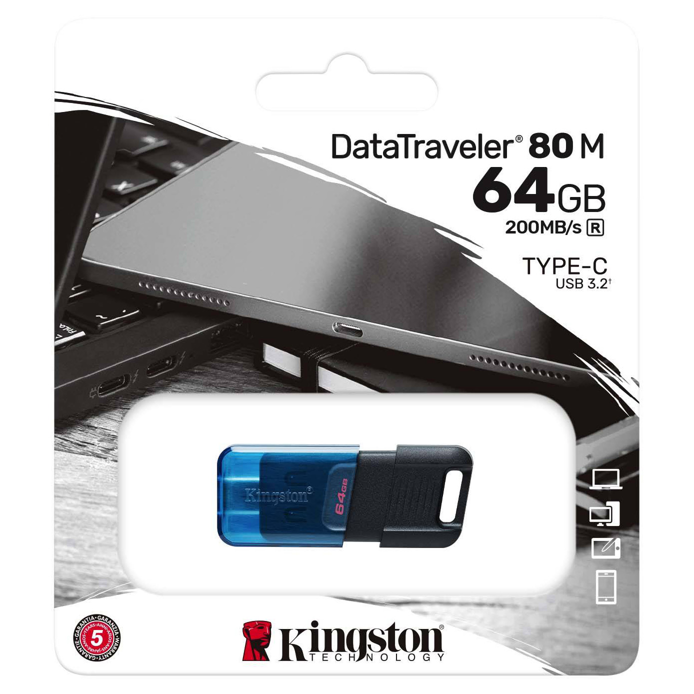 Флэш диск Kingston DataTraveler 80M 64GB Type-C USB3.2 синий