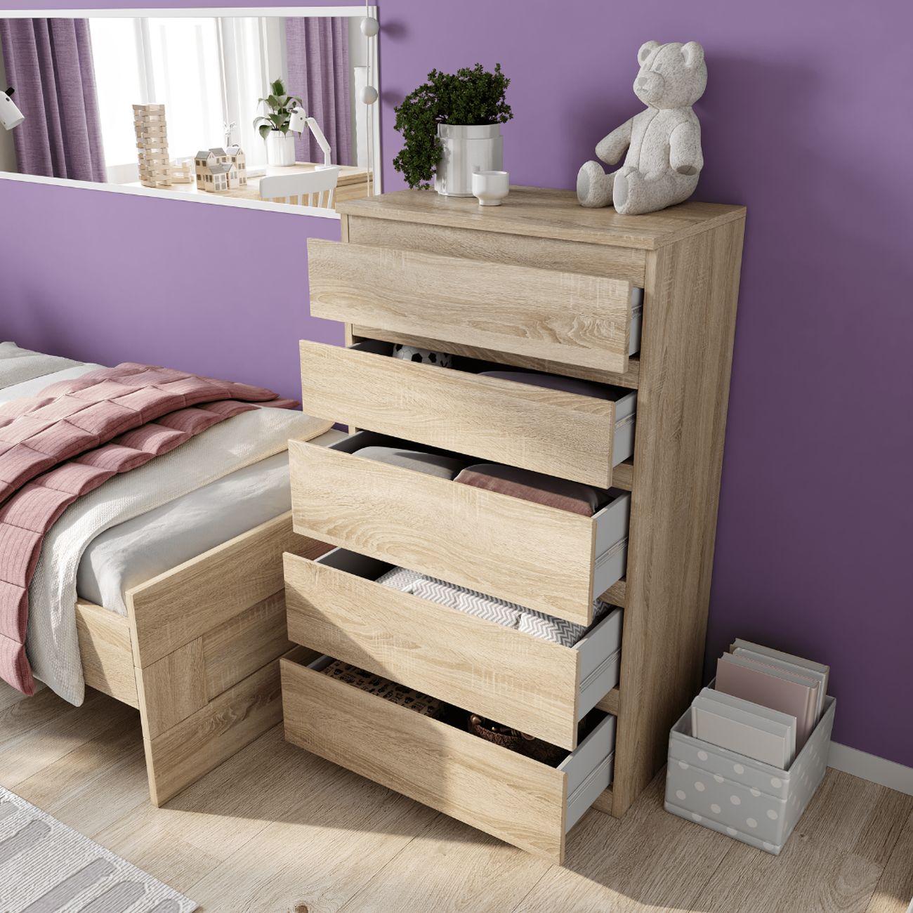 Комод Гуд Лакк Кастор 5 ящиков, дуб сонома