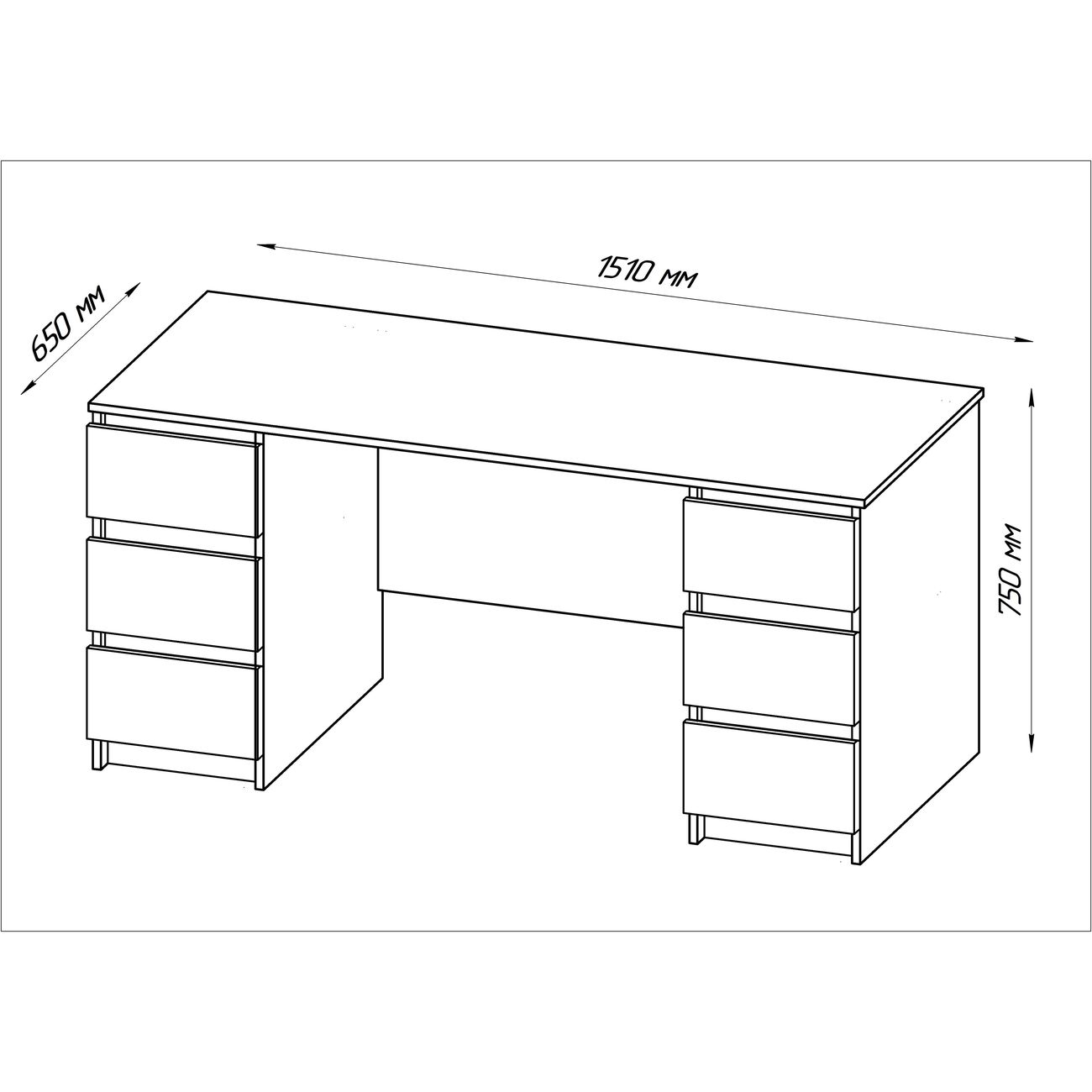 Стол письменный Гуд Лакк Кастор 6 ящиков 151х65 см дуб сонома
