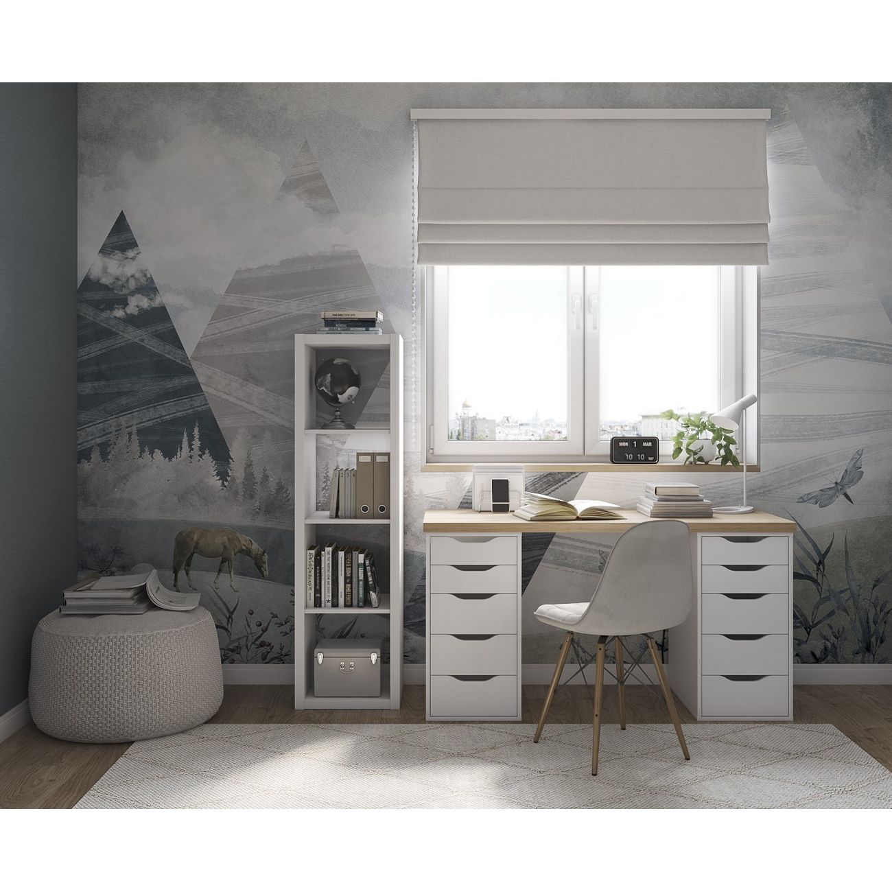 Стол письменный Гуд Лакк Ингар 2/55 140x75x55 дуб беленый/белый