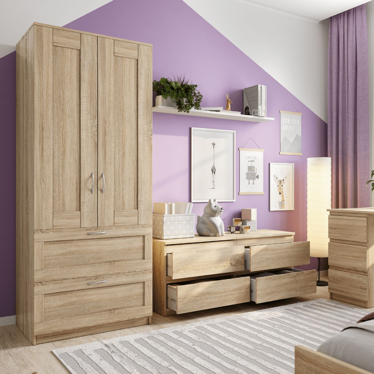 Тумба под телевизор Гуд Лакк КАСТОР 4 ящика, дуб сонома