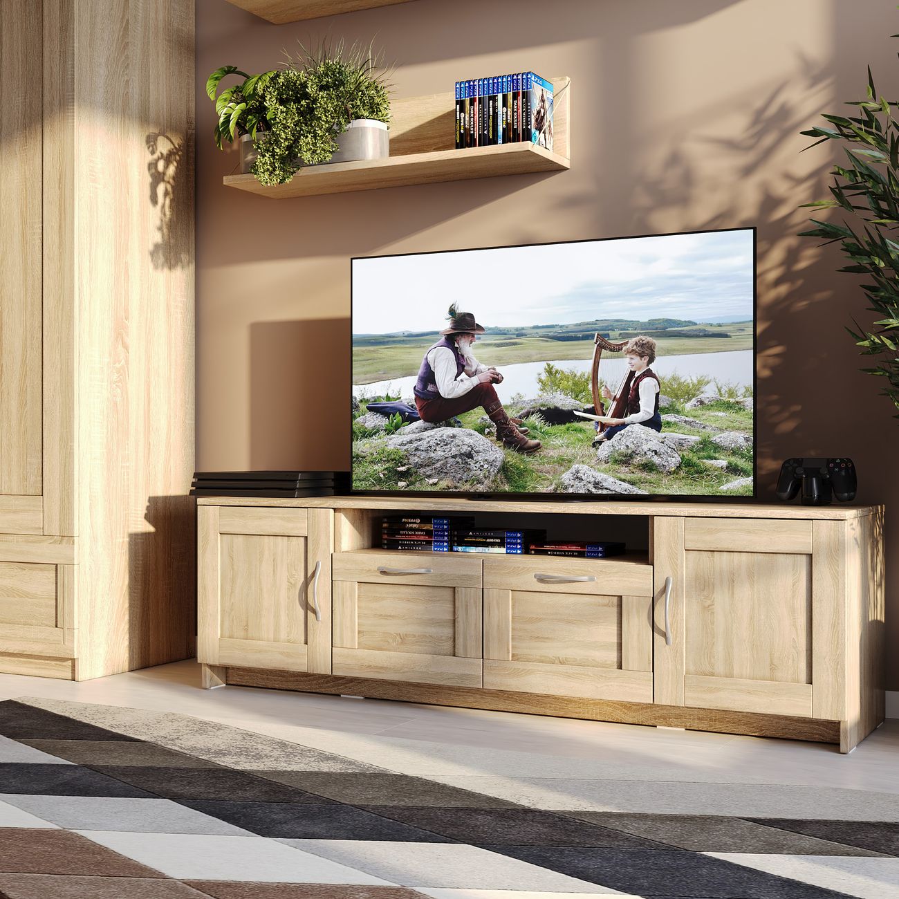 Тумба под телевизор Гуд Лакк Сириус 2 двери и 2 ящика 156х47, дуб сонома