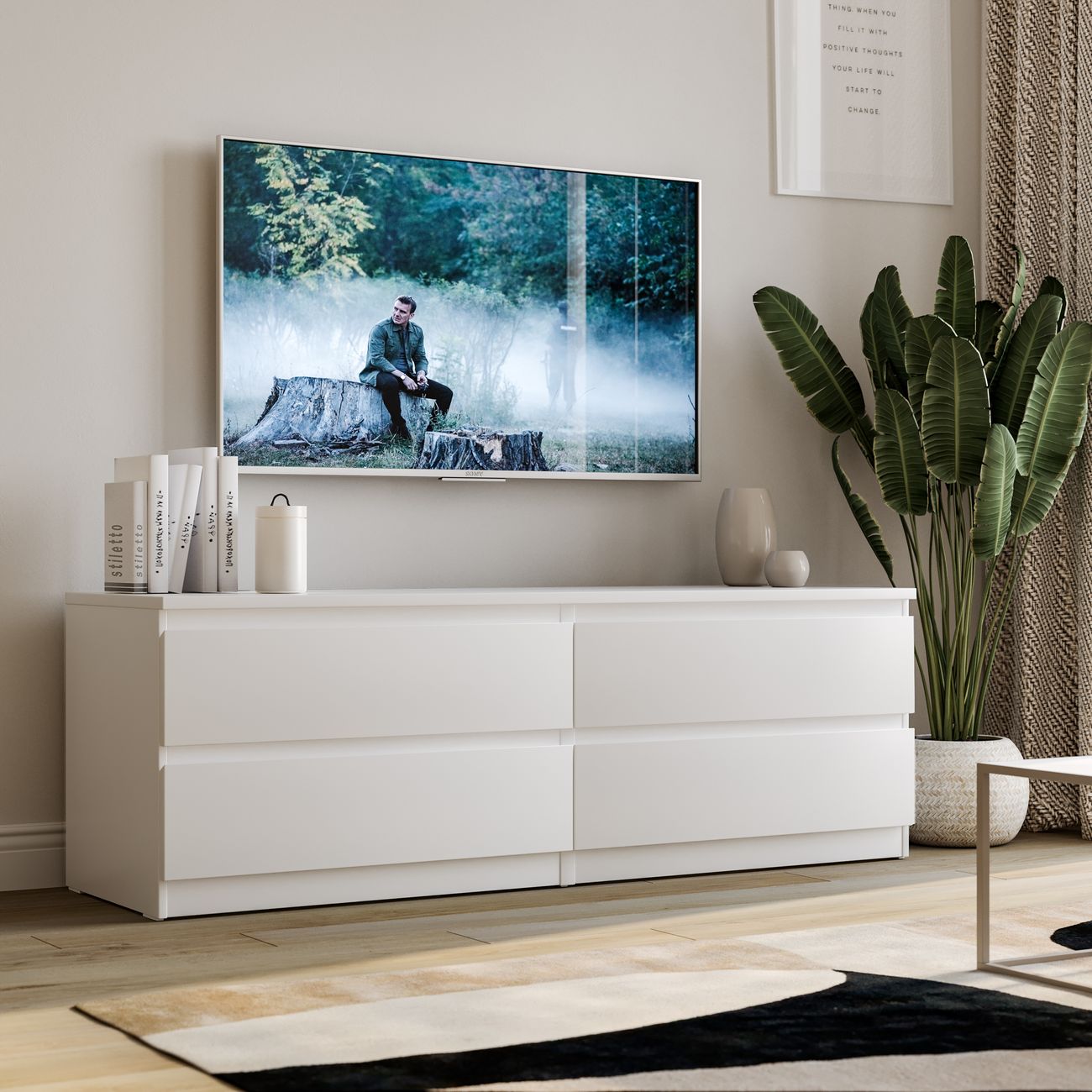 Тумба под телевизор Гуд Лакк Мальта 4 ящика 160х54, белый фото