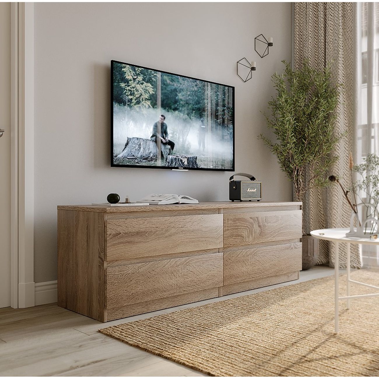 Тумба под телевизор Гуд Лакк Мальта 4 ящика 160х54, дуб сонома