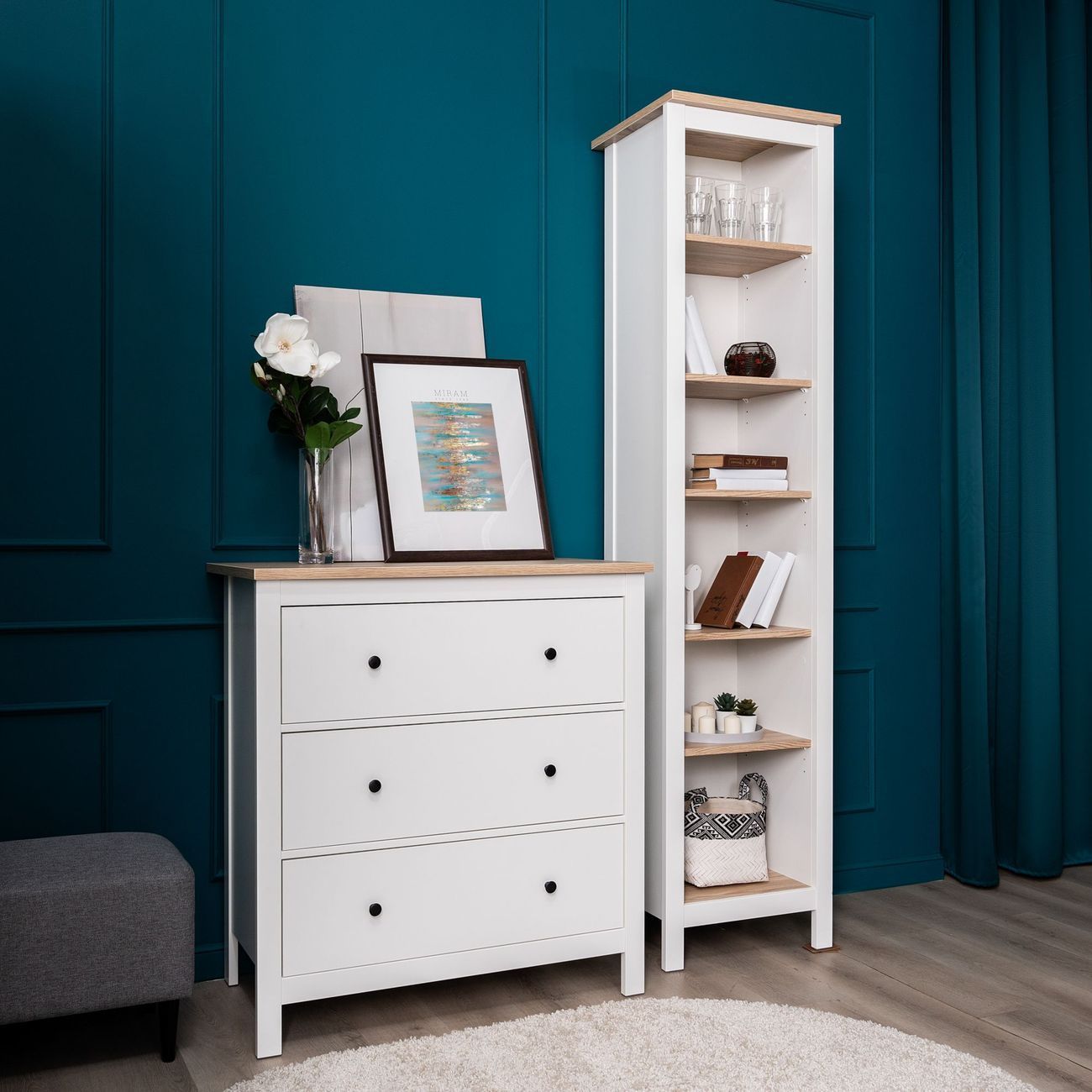 Комод Гуд Лакк САГА 3 ящика, белый/ясень