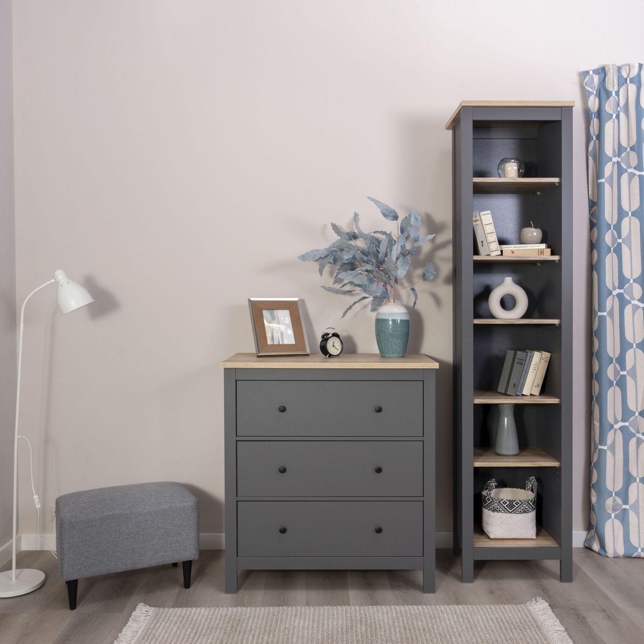 Комод Гуд Лакк САГА 3 ящика, серый/ясень