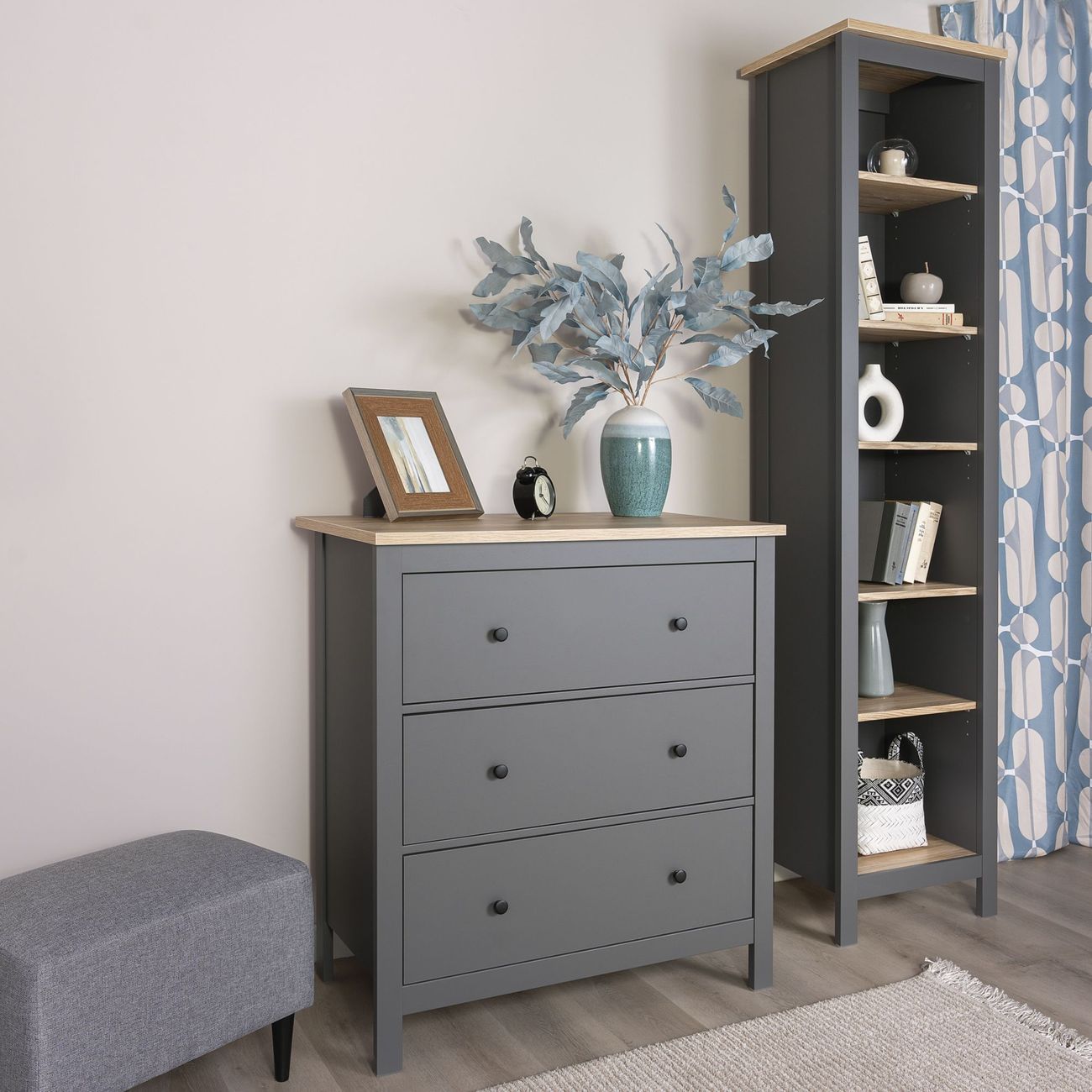 Комод Гуд Лакк САГА 3 ящика, серый/ясень