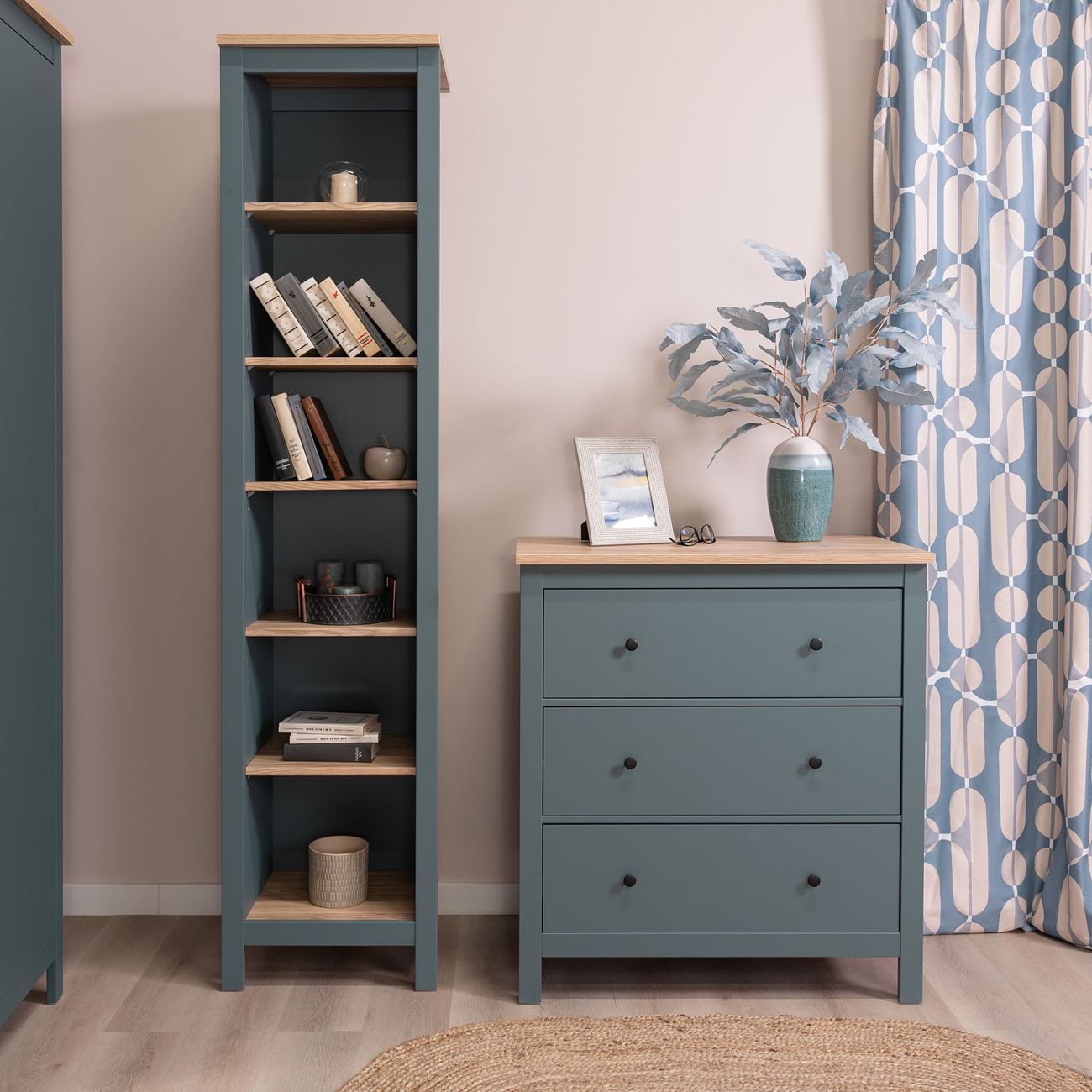 Комод бельевой Гуд Лакк САГА 3 ящика, темно-бирюзовый/ясень