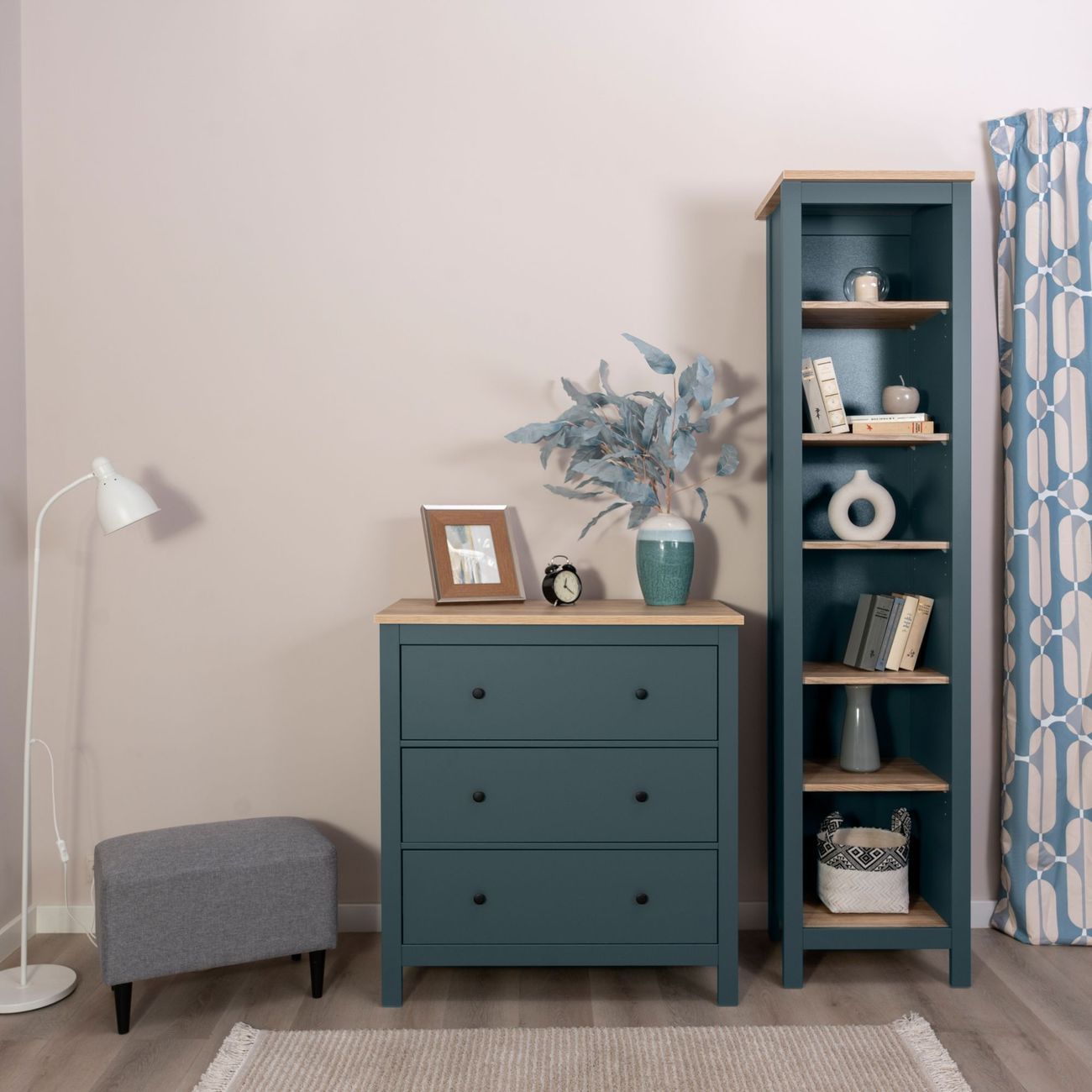 Комод бельевой Гуд Лакк САГА 3 ящика, темно-бирюзовый/ясень