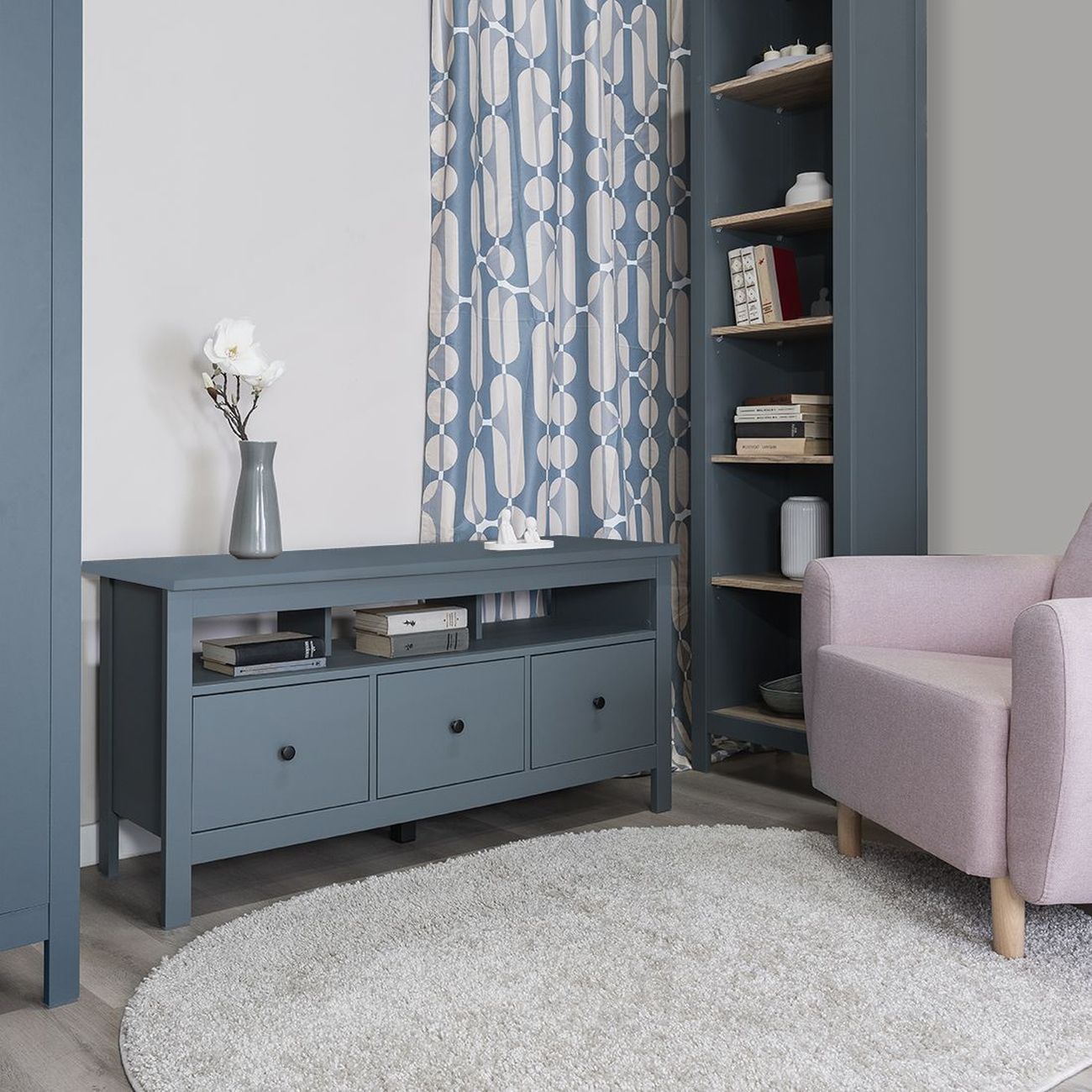 Тумба под телевизор Гуд Лакк САГА 3 ящика, темно-бирюзовый