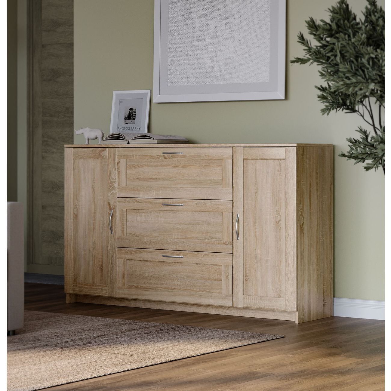 Тумба Гуд Лакк СИРИУС 2 двери и 3 ящика 156х95, дуб сонома