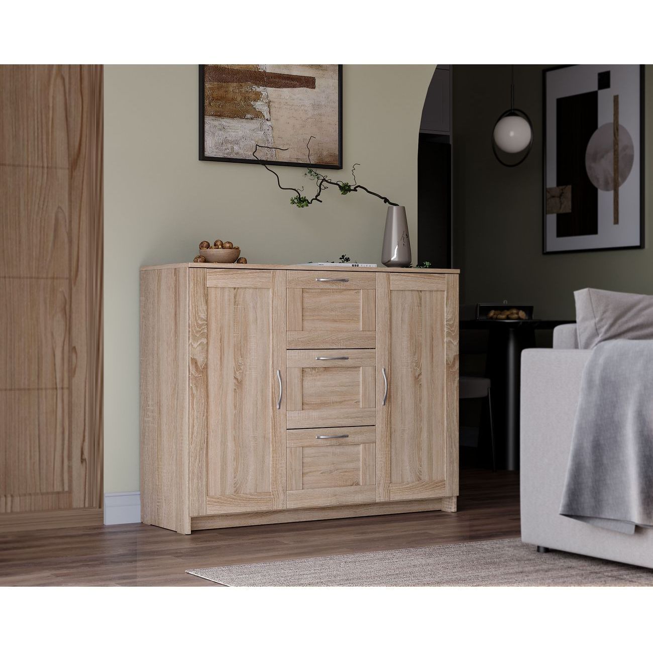 Тумба Гуд Лакк СИРИУС 2 двери и 3 ящика 117х95, дуб сонома