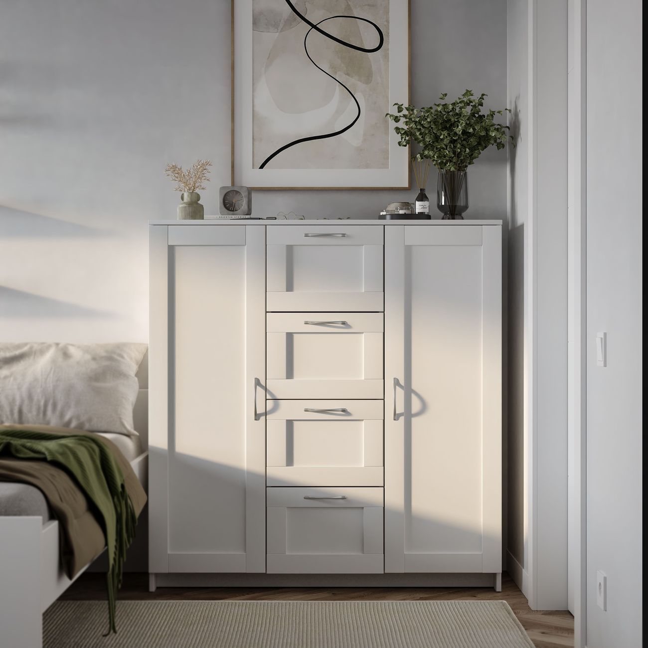 Тумба Гуд Лакк СИРИУС 2 двери и 4 ящика 117х123, белый