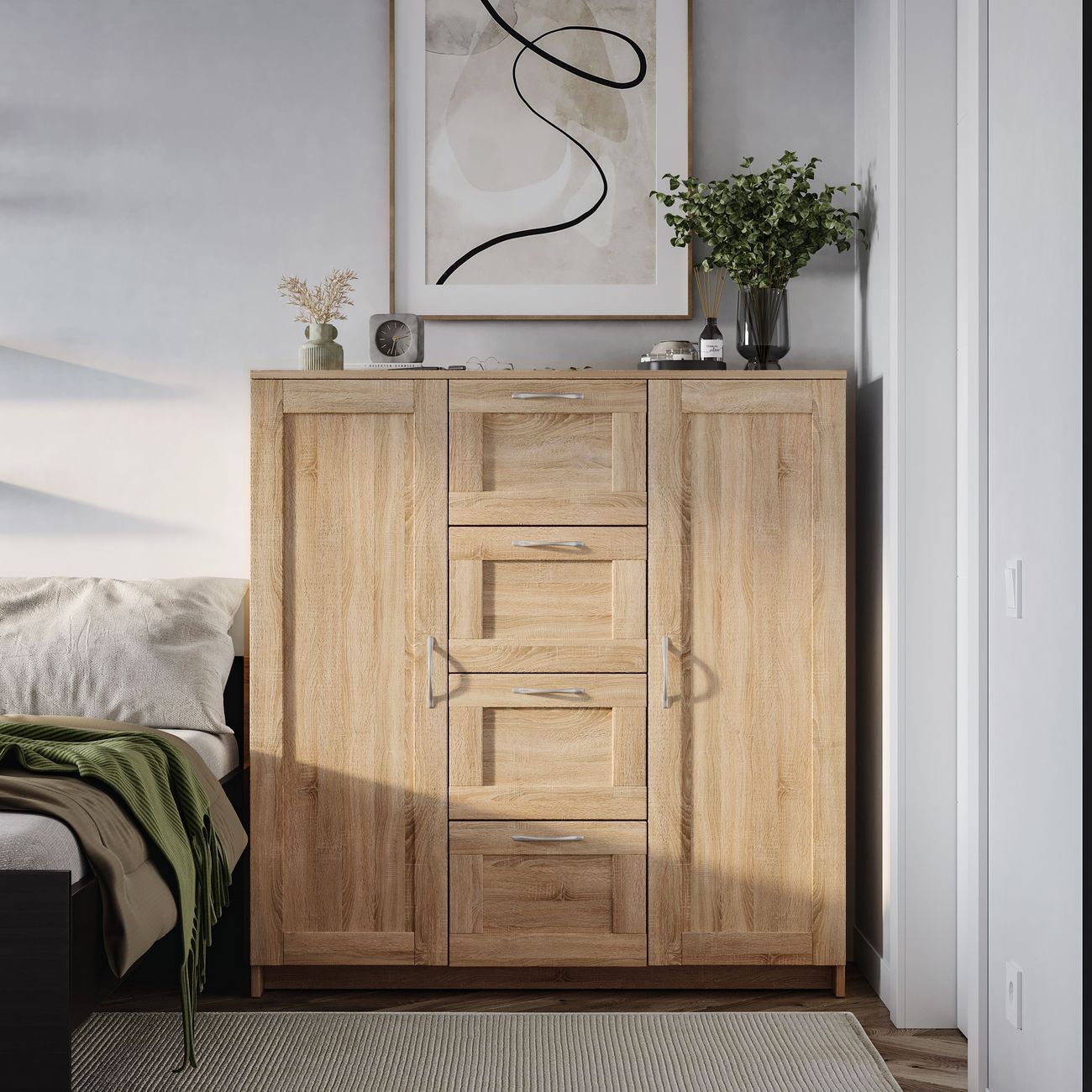 Тумба Гуд Лакк СИРИУС 2 двери и 4 ящика 117х123, дуб сонома