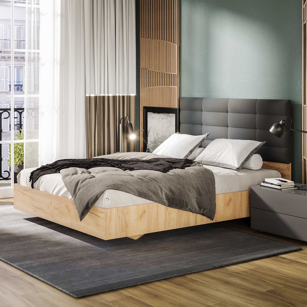 Кровать с мягким изголовьем Трия Бетта (1600) Тип 2, Дуб Крафт золотой/Вел