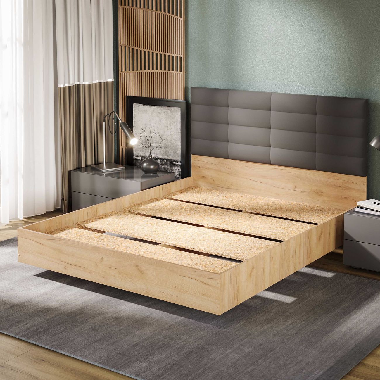 Кровать с мягким изголовьем Трия Бетта (1600) Тип 2, Дуб Крафт золотой/Вел