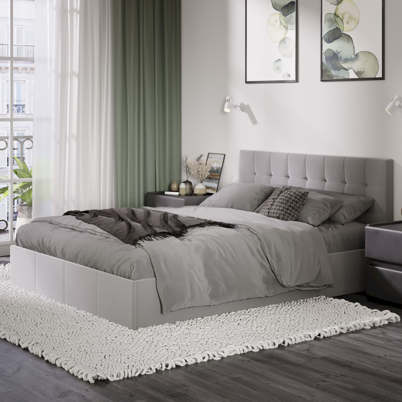 Кровать с подъемным механизмом Трия Эмма (1600) Велюр Confetti серебристый