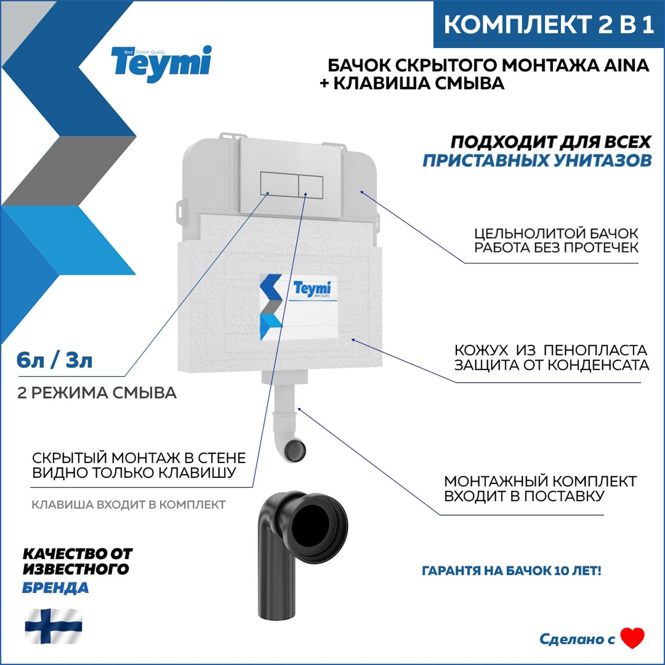 Бачок для унитазов Teymi Aina F13273