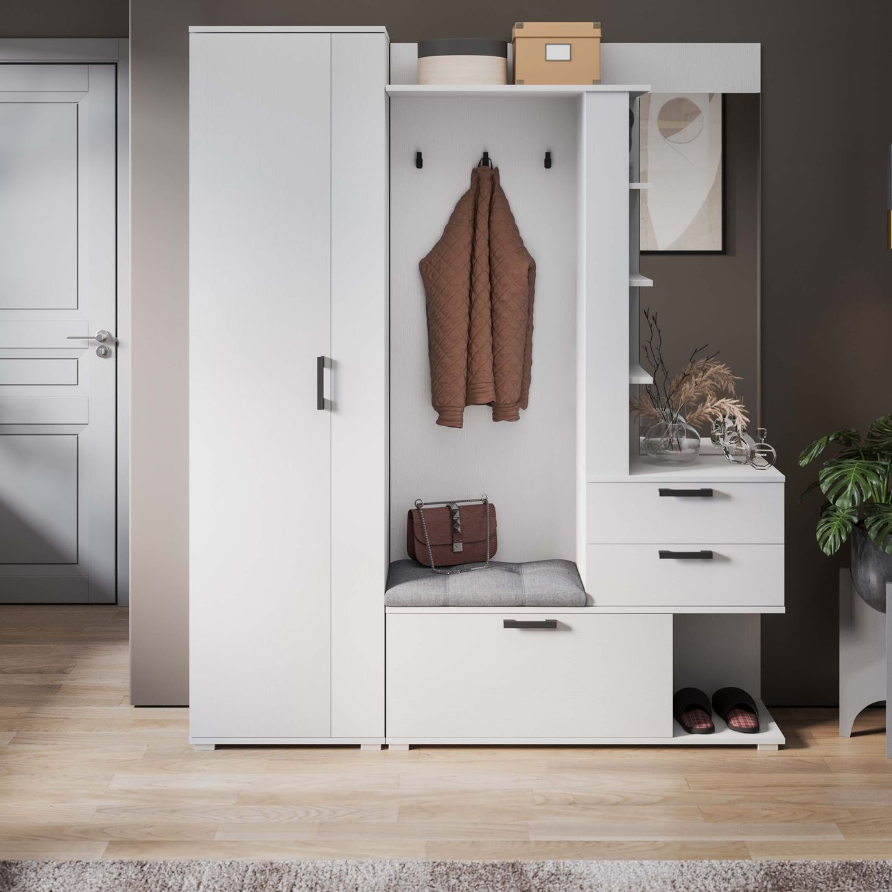 Шкаф для прихожей Трия Эрика 210981 белый ясень