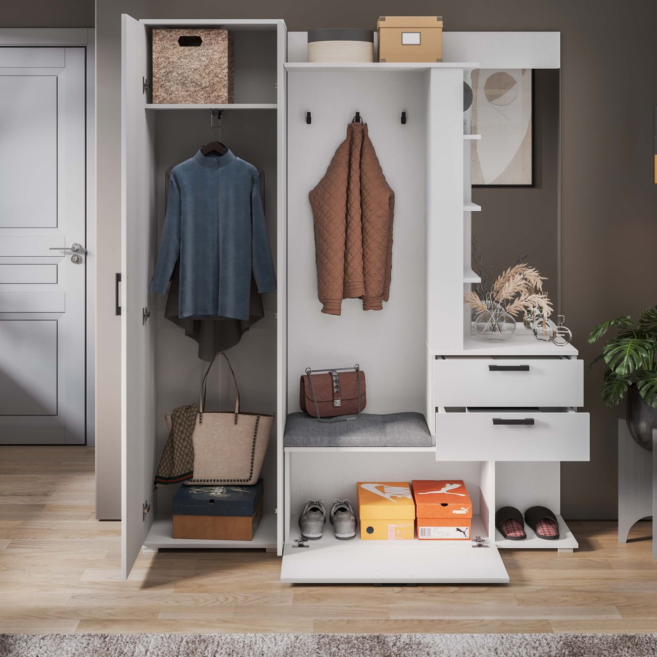 Шкаф для прихожей Трия Эрика 210981 белый ясень