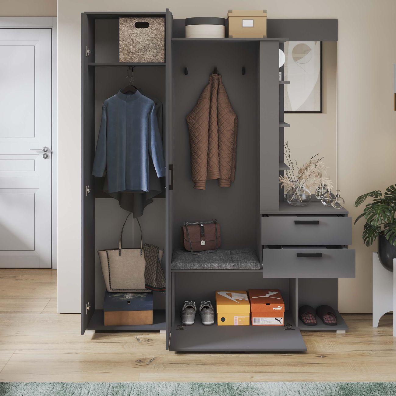 Шкаф для прихожей Трия Эрика 274283 графит серый