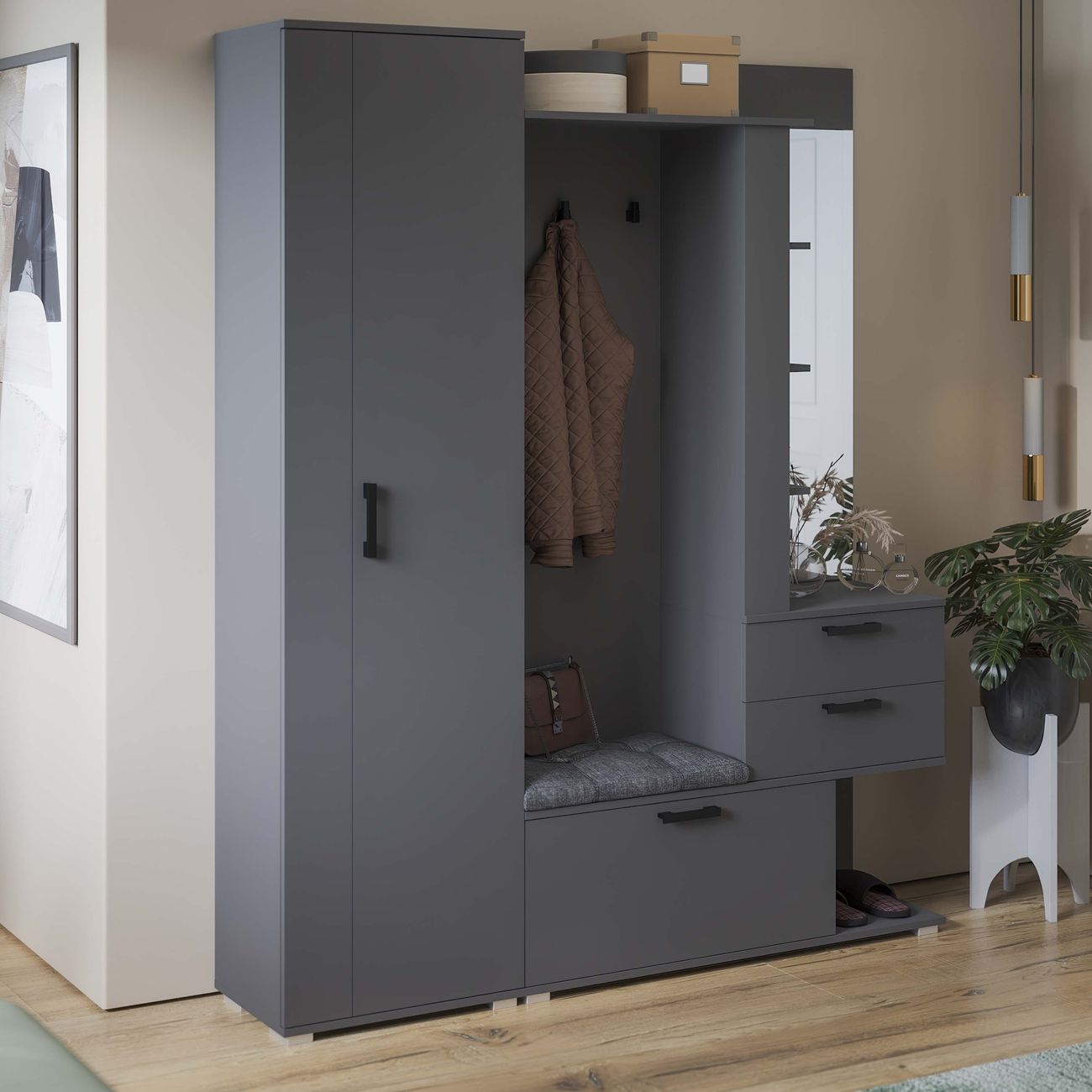 Шкаф для прихожей Трия Эрика 274283 графит серый