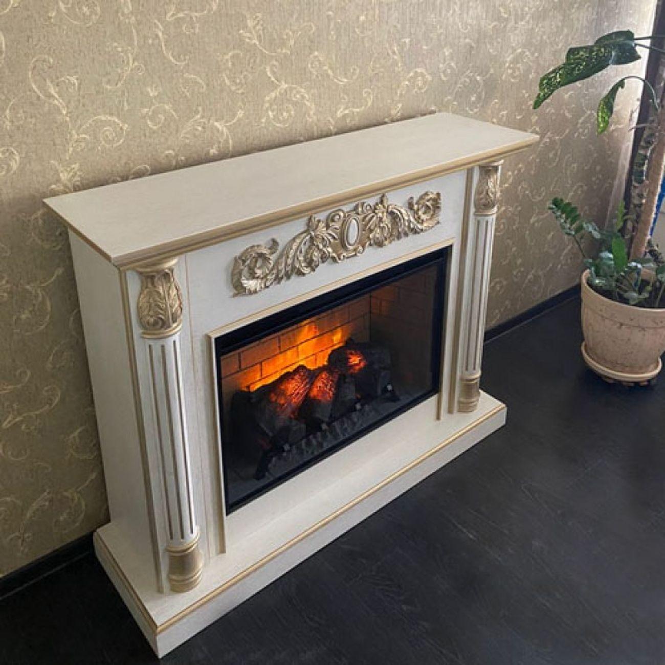 Камин электрический Inter Flame Лорд 33 белый/золотая патина Foton 21-33 LED FXQZ