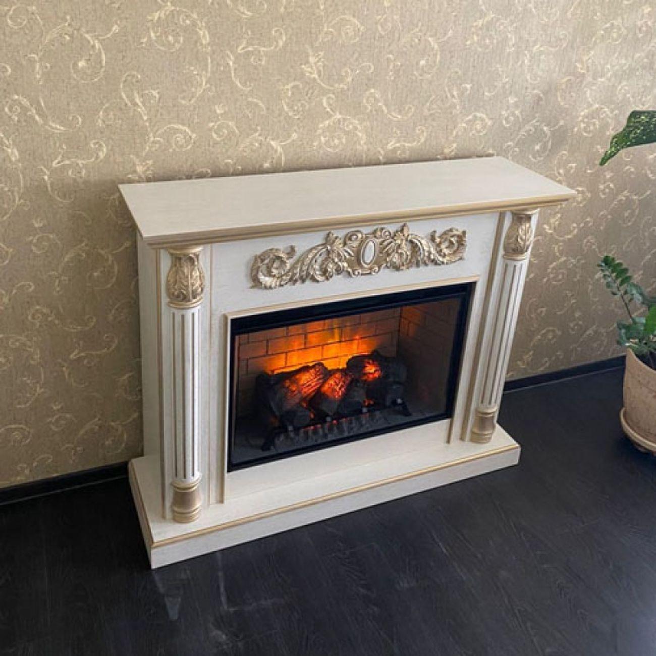 Камин электрический Inter Flame Лорд 33 белый/золотая патина Foton 21-33 LED FXQZ