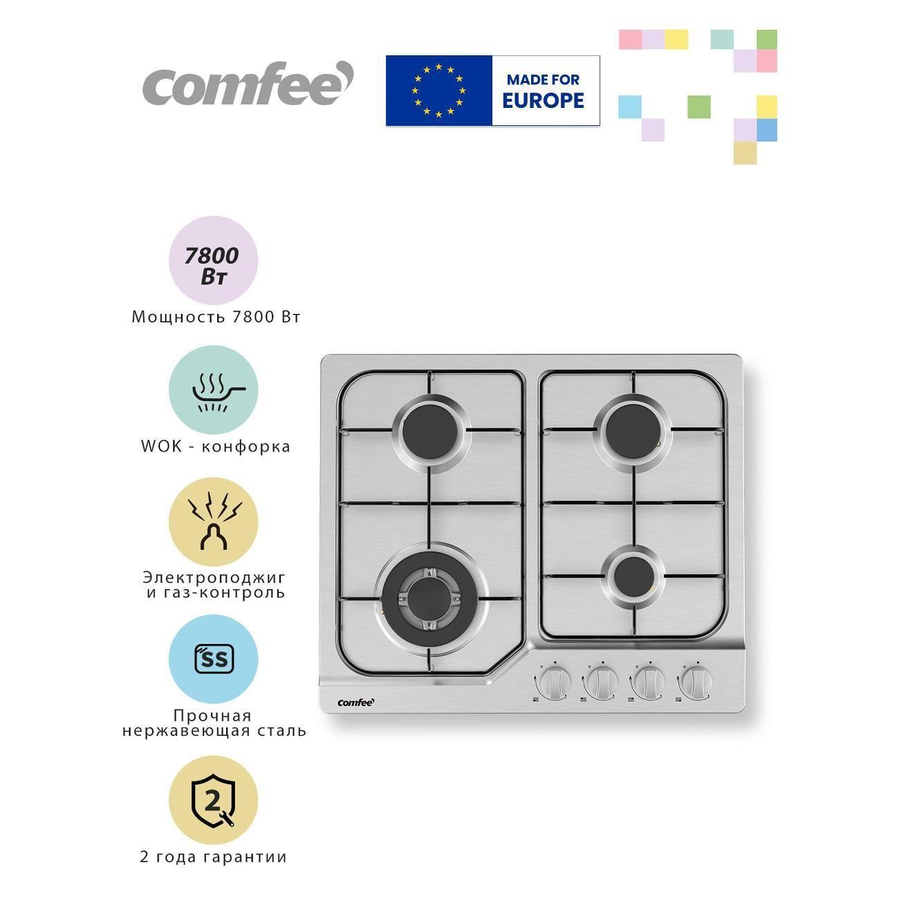 Встраиваемая газовая панель независимая Comfee CGH610X фото
