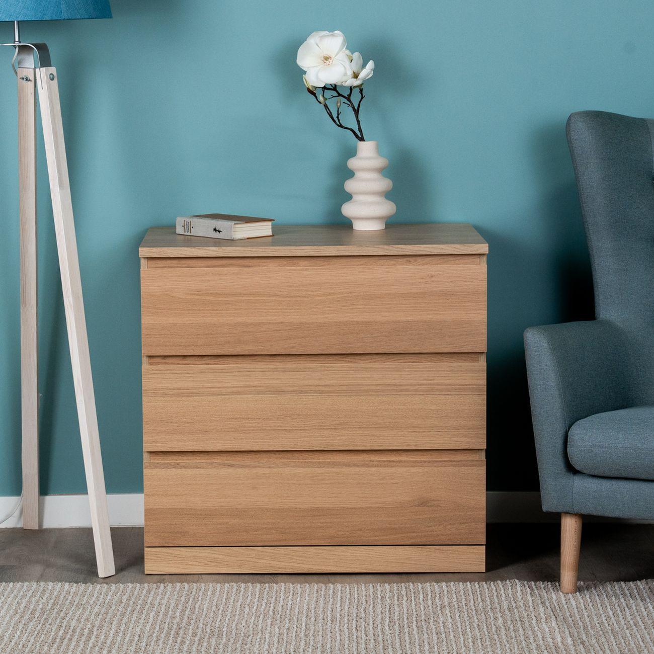 Комод Гуд Лакк Варма Прайм 3 80x77x48, шпон дуб беленый