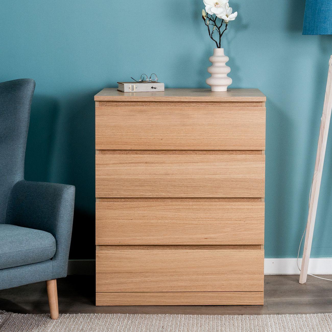 Комод Гуд Лакк Варма Прайм 4 80x100x48, шпон дуб беленый