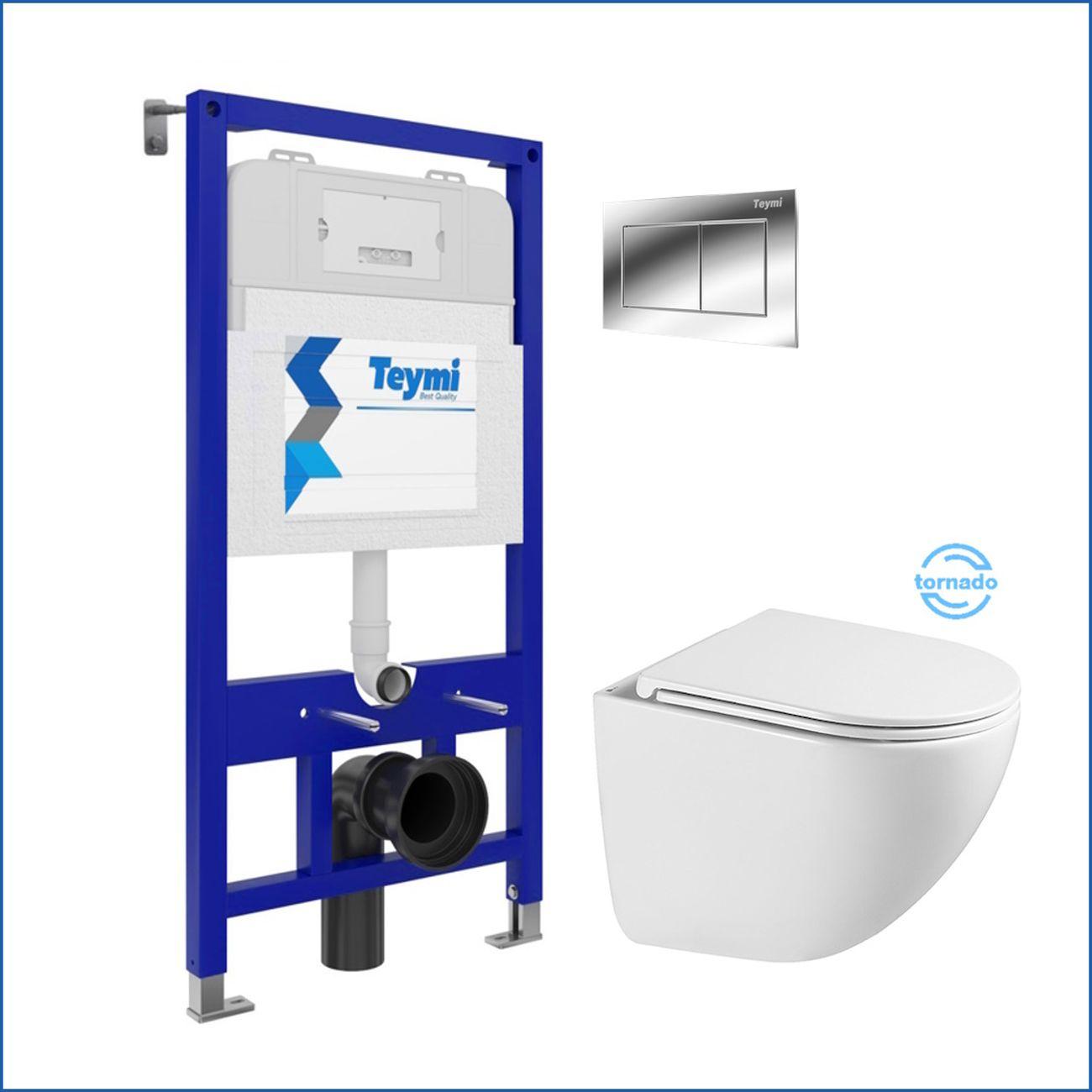 Унитаз Teymi Lina Vortex 3 поколение кнопка хром F16244